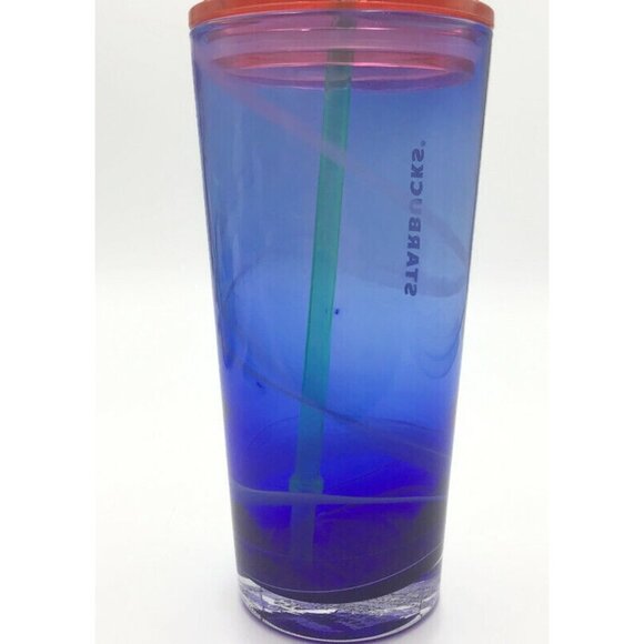2022 Starbucks Ocean Spray 18 oz. Glass Cold Tumbler Lid Straw Blue Transparent - Picture 3 of 5